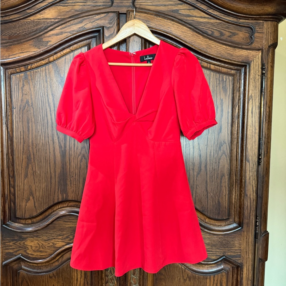 Lulu's Scarlet Puff Sleeve Mini Dress
